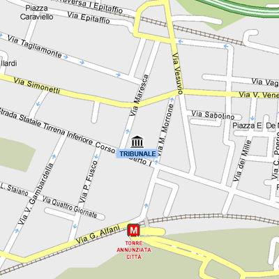 Mappa cartografica di Torre Annunziata centrata sul Tribunale ubicato in Corso Umberto I