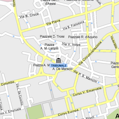 Mappa cartografica di Avellino centrata sul Tribunale ubicato in Piazza D'Armi